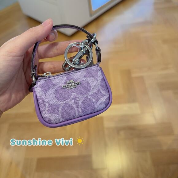 NWT Coach Mini Nolita Bag Charm In Signature Canvas CX067, SILVER/IRIS - Picture 1 of 6